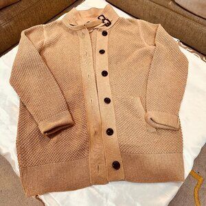 J.Crew Camel Pima Cotton/Wool Long Cardi Button Front & Buckle Collar, Size L